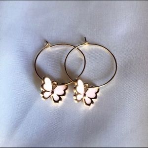 Pink butterfly hoops
